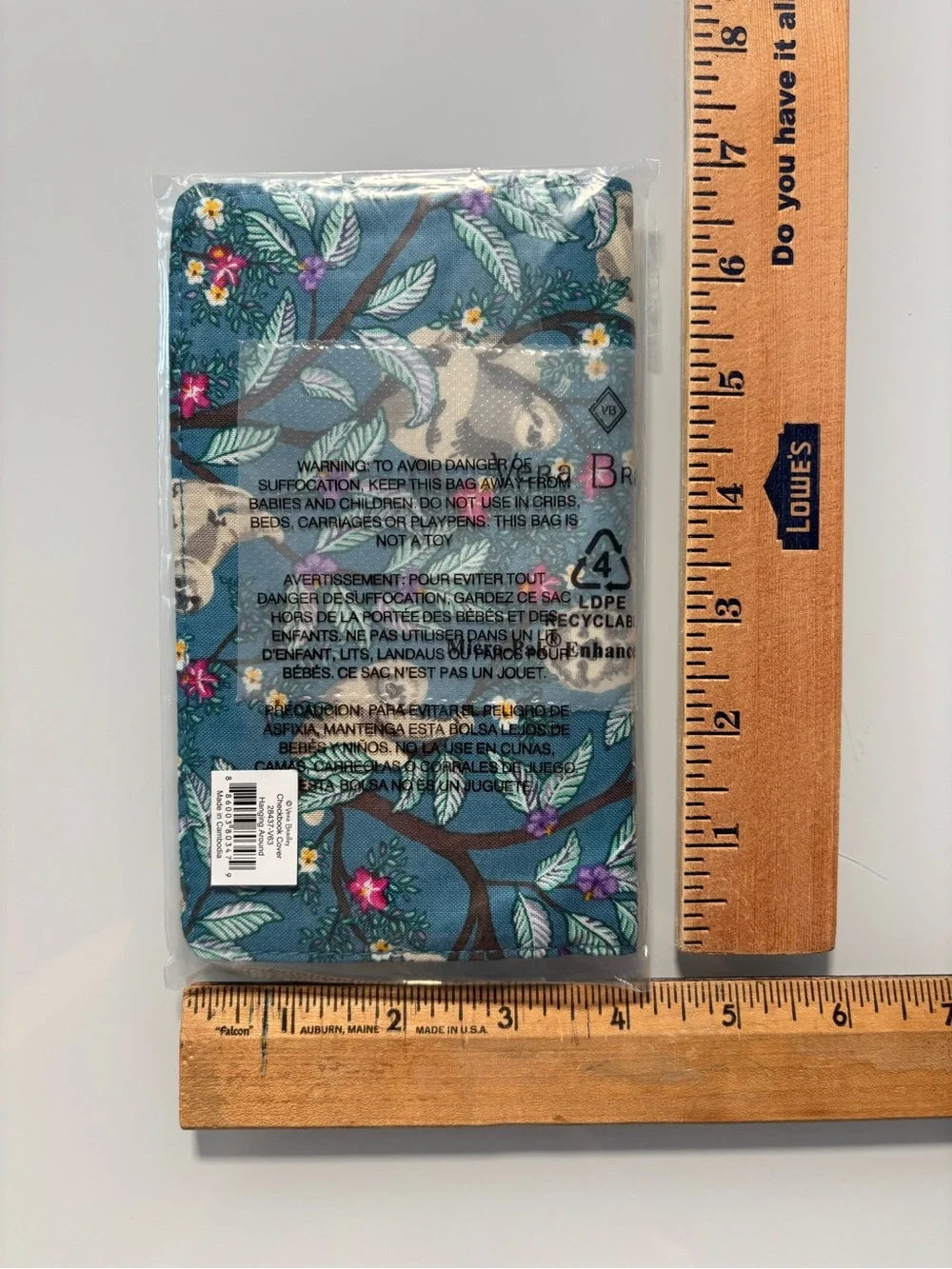 NEW WITH TAGS Vera Bradley Blue Sloth Print Cotton Wallet Checkbook Cover